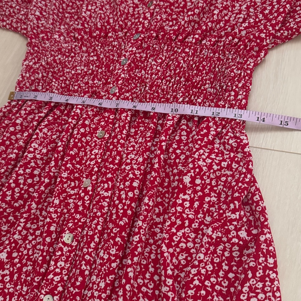 Kate And Lily Red White Floral Short Sleeve Midi Dress - Picture 6 of 9